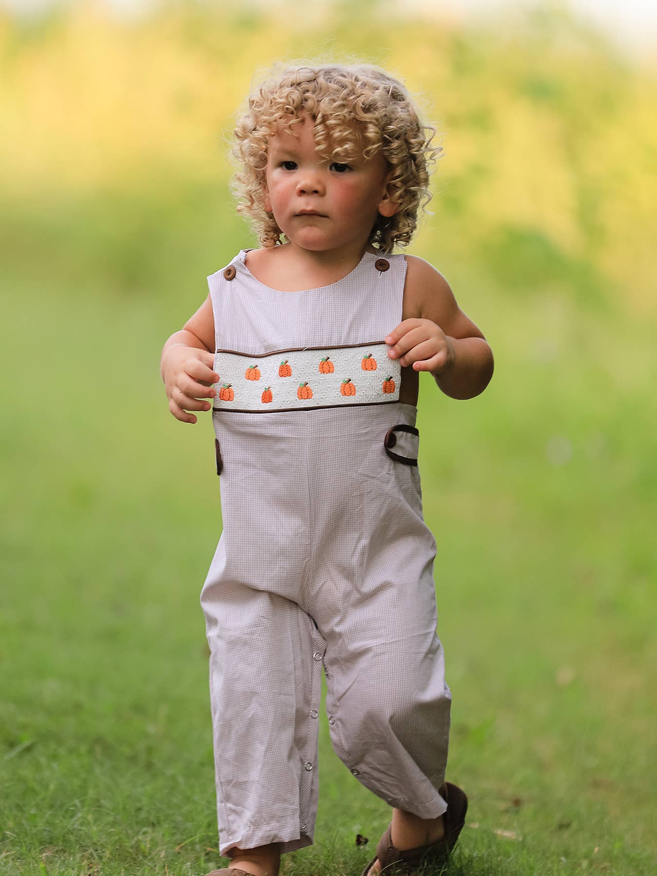 Halloween & Thanksgiving Pumpkin Smock Embroidered Boys Romper