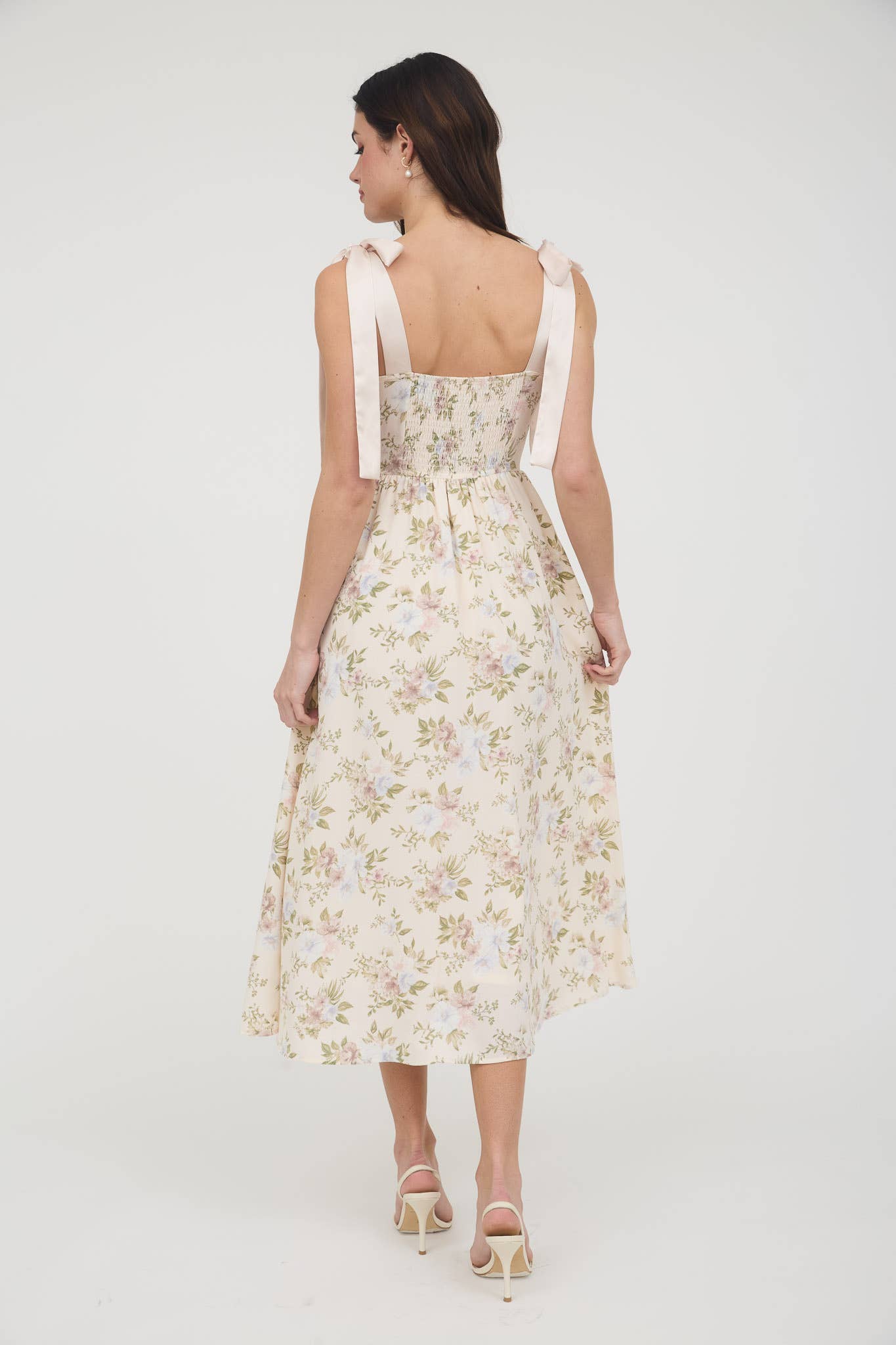 FLORAL CORSET DETAIL TIE STRAP MIDI DRESS