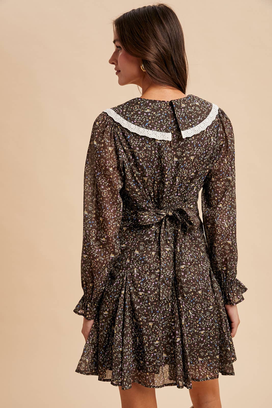 PETER PAN COLLAR FLARED MINI DRESS MOCHA