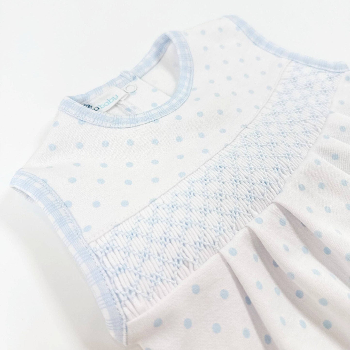Gingham Dots Smocked Sleeveless Bubble in Light Blue magnolia baby