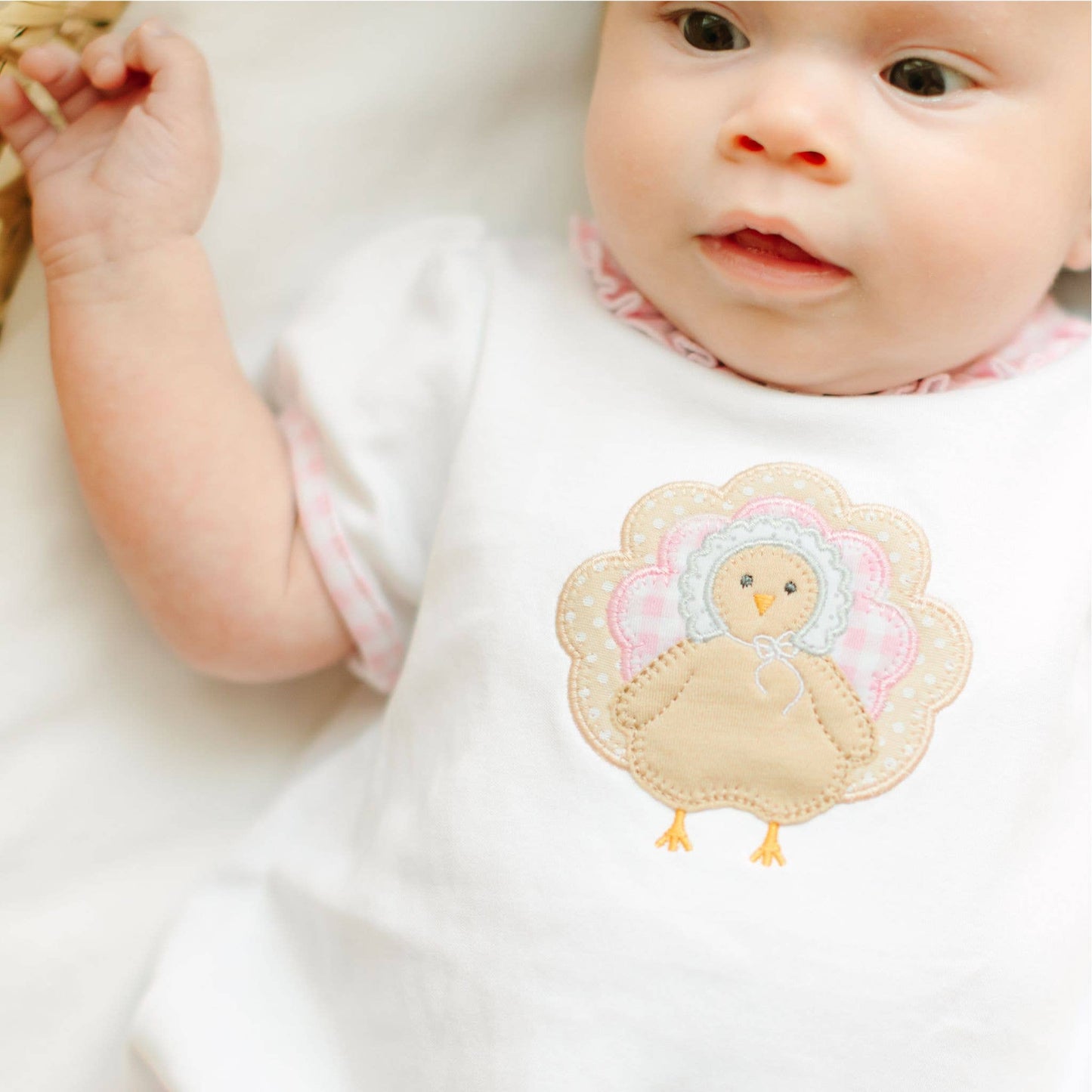 Pilgrim Pals Applique Ruffle Short Sleeve Bubble