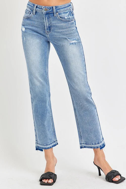 Risen jeans straight leg raw hem