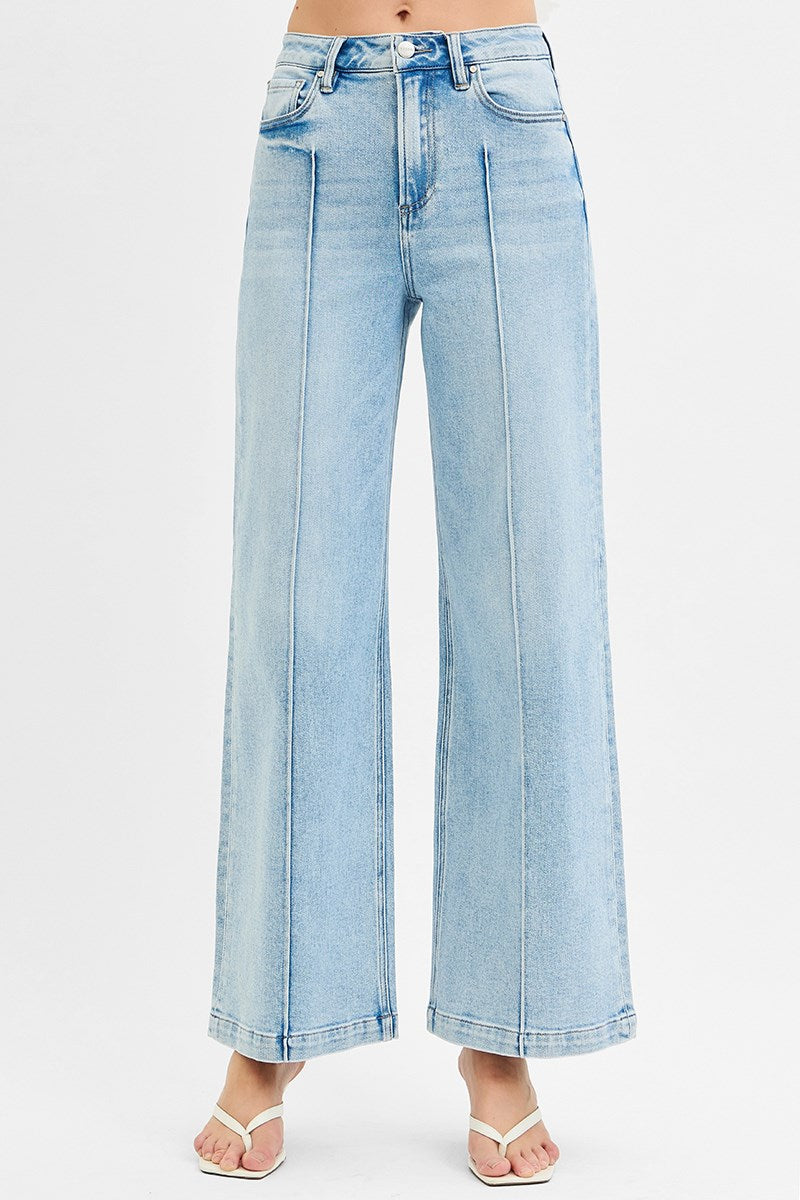 Risen HIGH WAIST WIDE LEG PINTUCK DETAILED JEANS