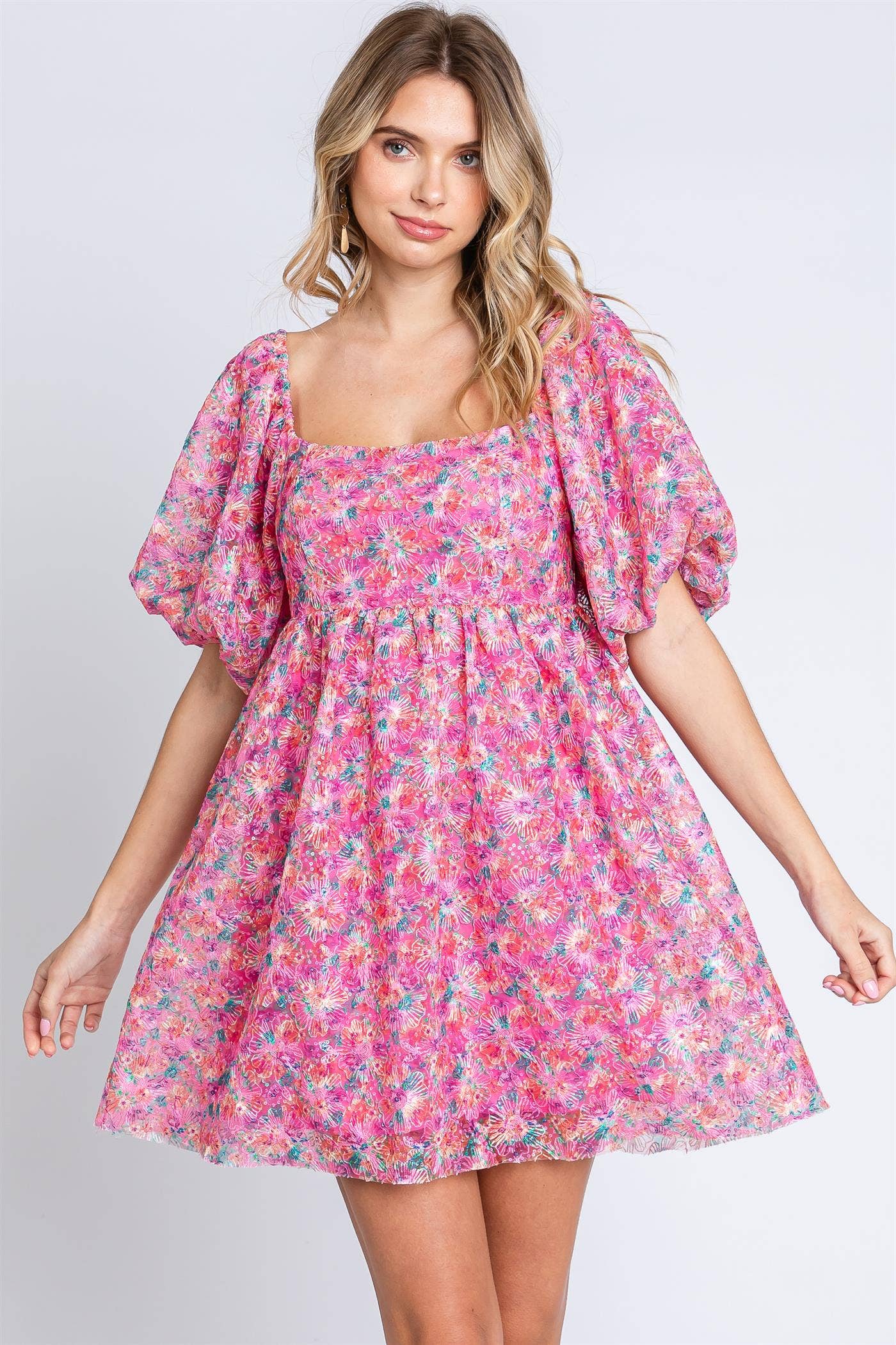 Sequin Floral Babydoll Dress