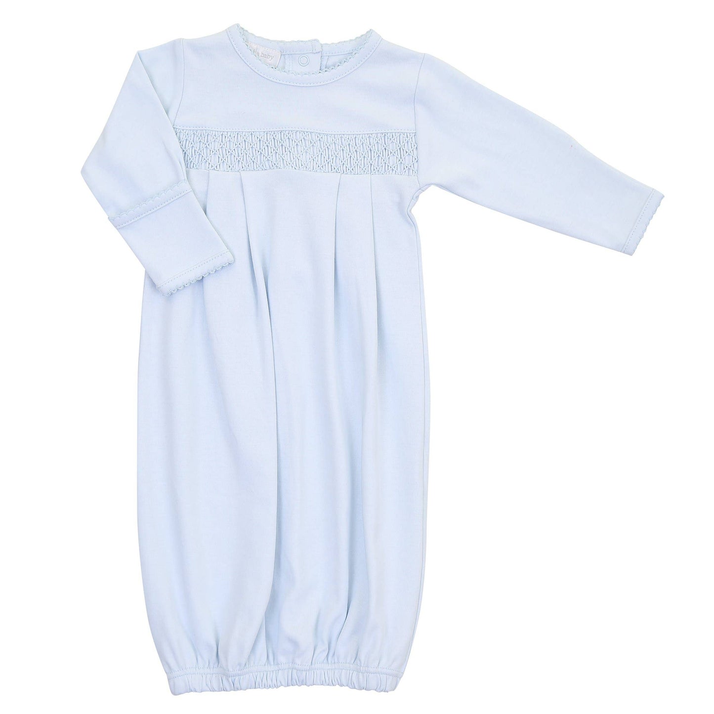 Essentials Solid Blue Smocked Gown: Blue