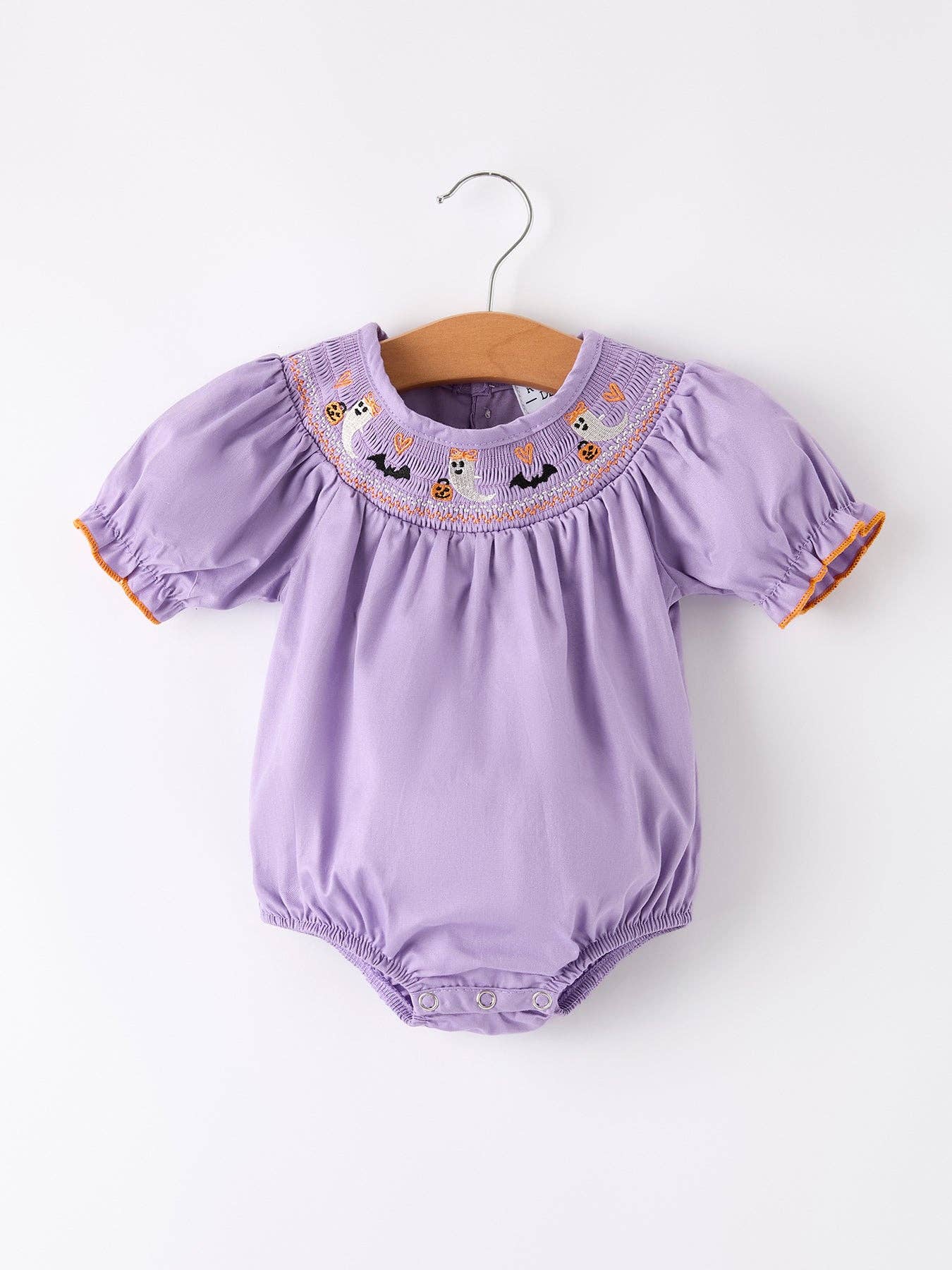 Purple Halloween Smock Embroidery Baby Girl Romper