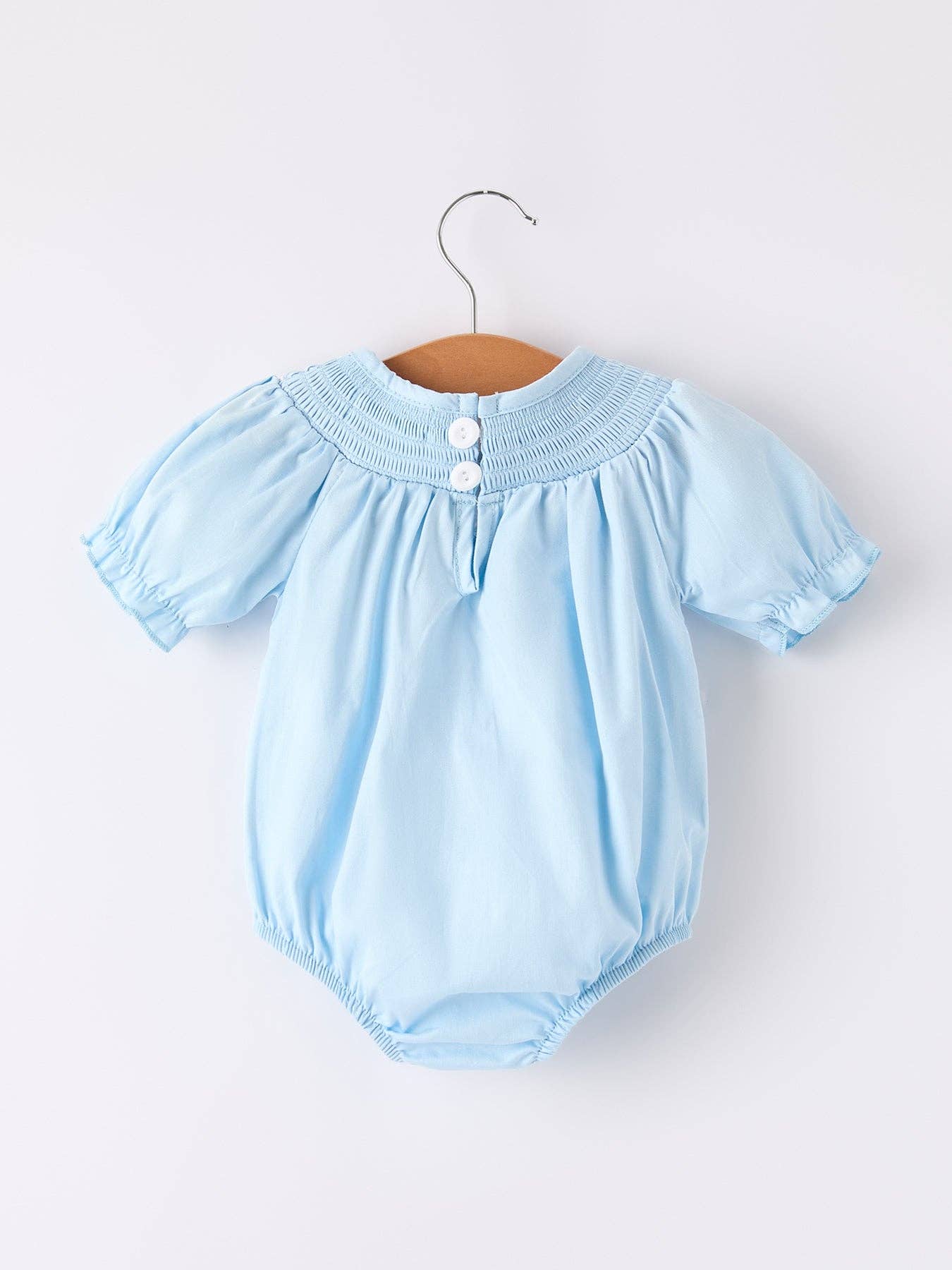 Girls Cross Smocking Embroidered Blue Romper