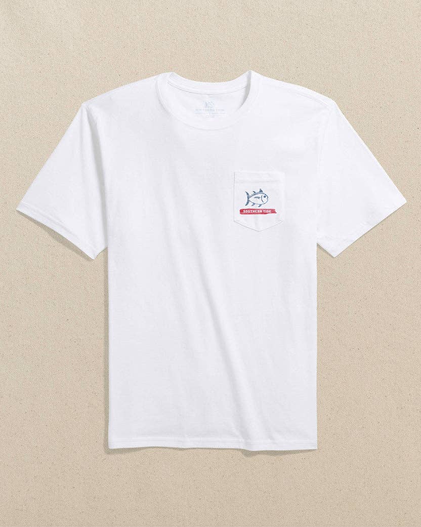 Men’s southern tide Americana Wooden Flag Tee: Classic White