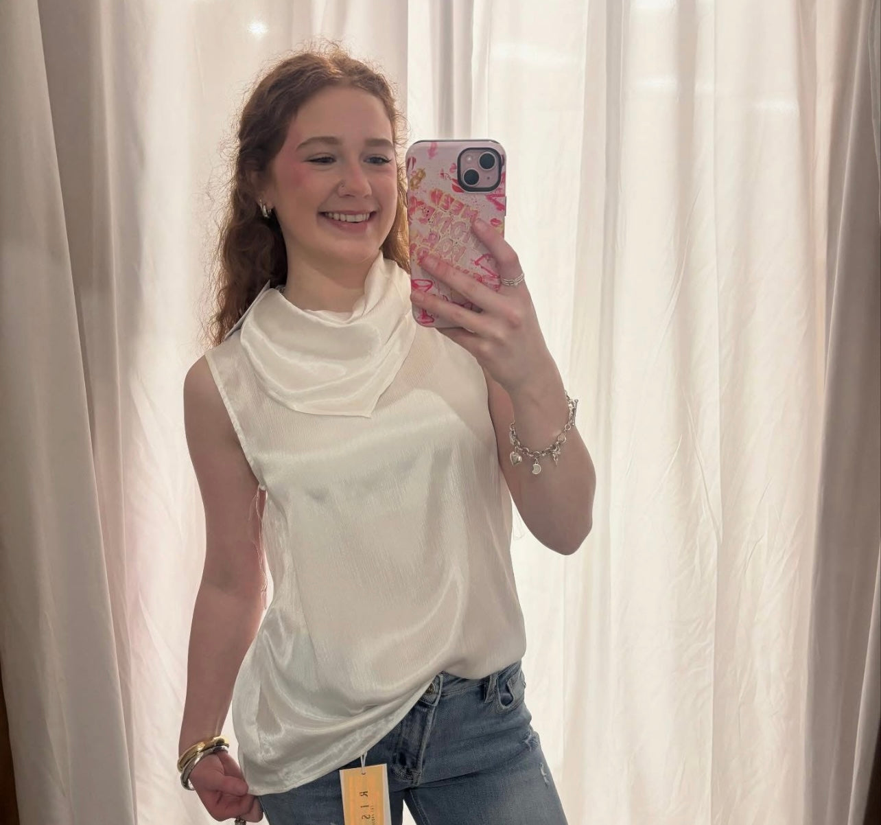 White satin cowl neck tank