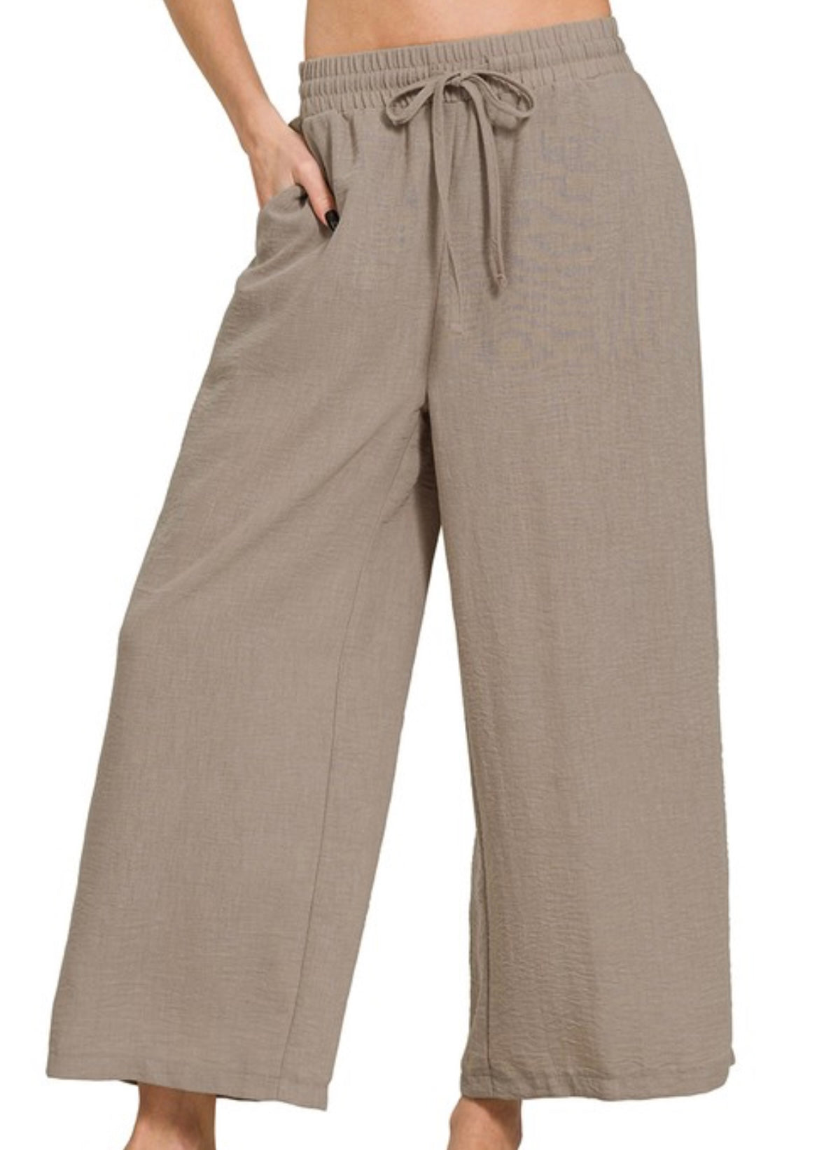 Woven crepe cropped pants