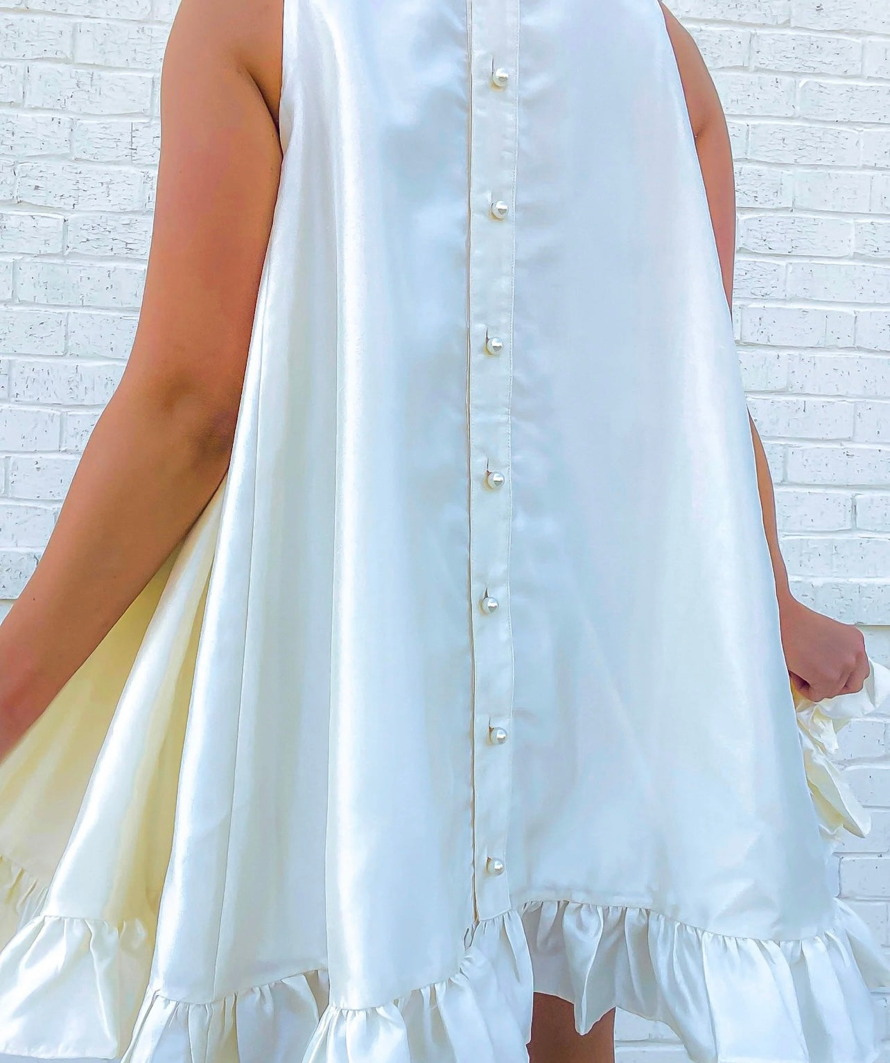 Pearl button down white dress