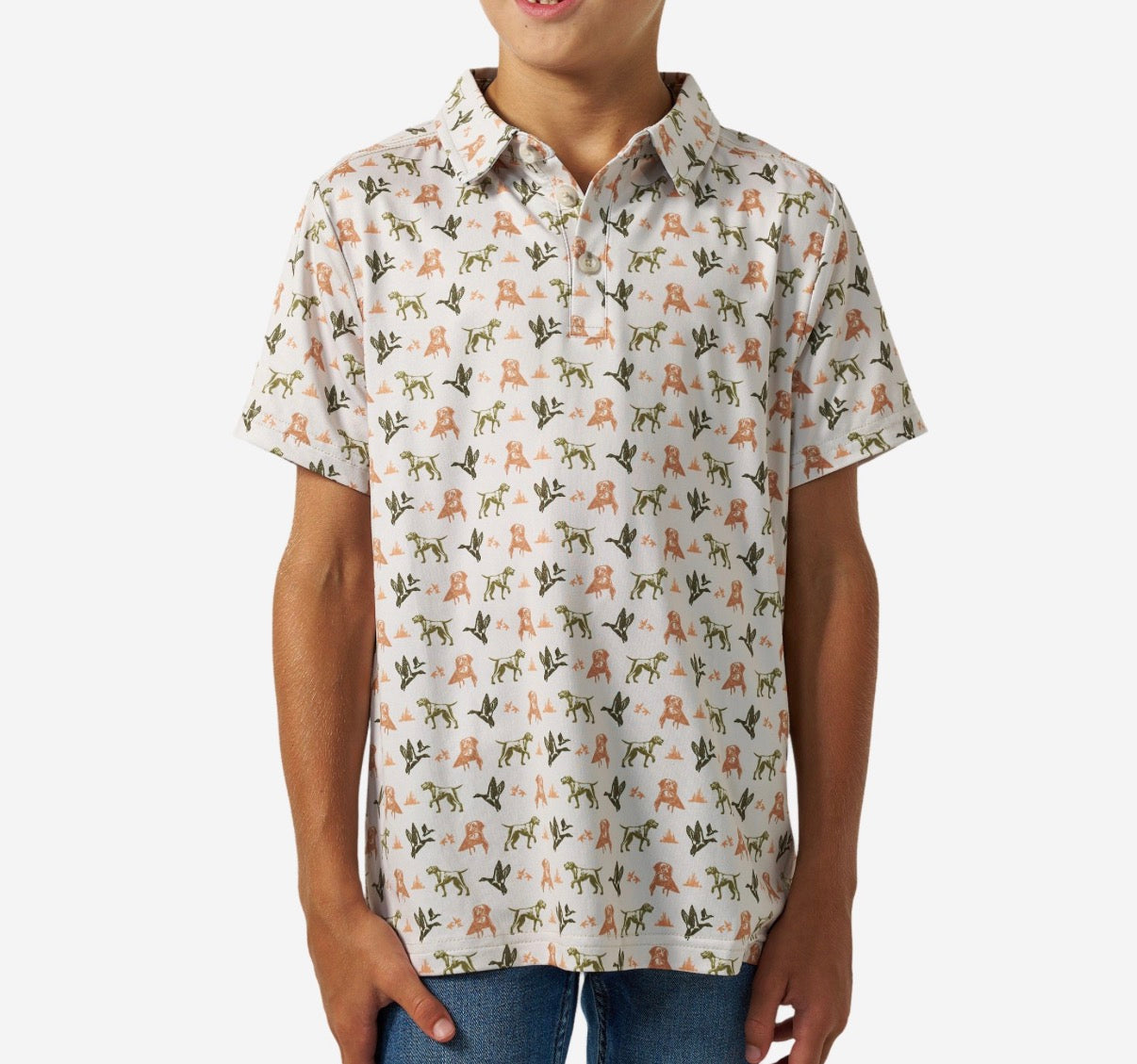 Burlebo youth performance polo - mallard duck dog