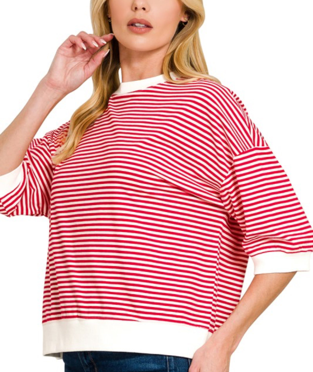 Striped banded top ruby