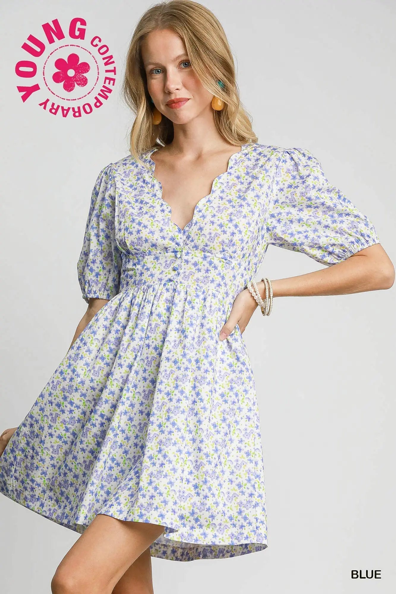 Floral Print Mini Dress blue