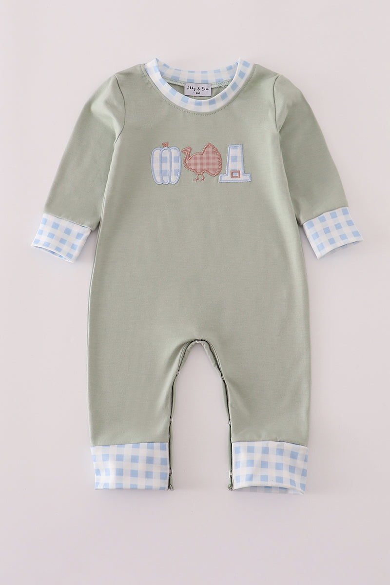 Sage pumpkin turkey applique romper boys