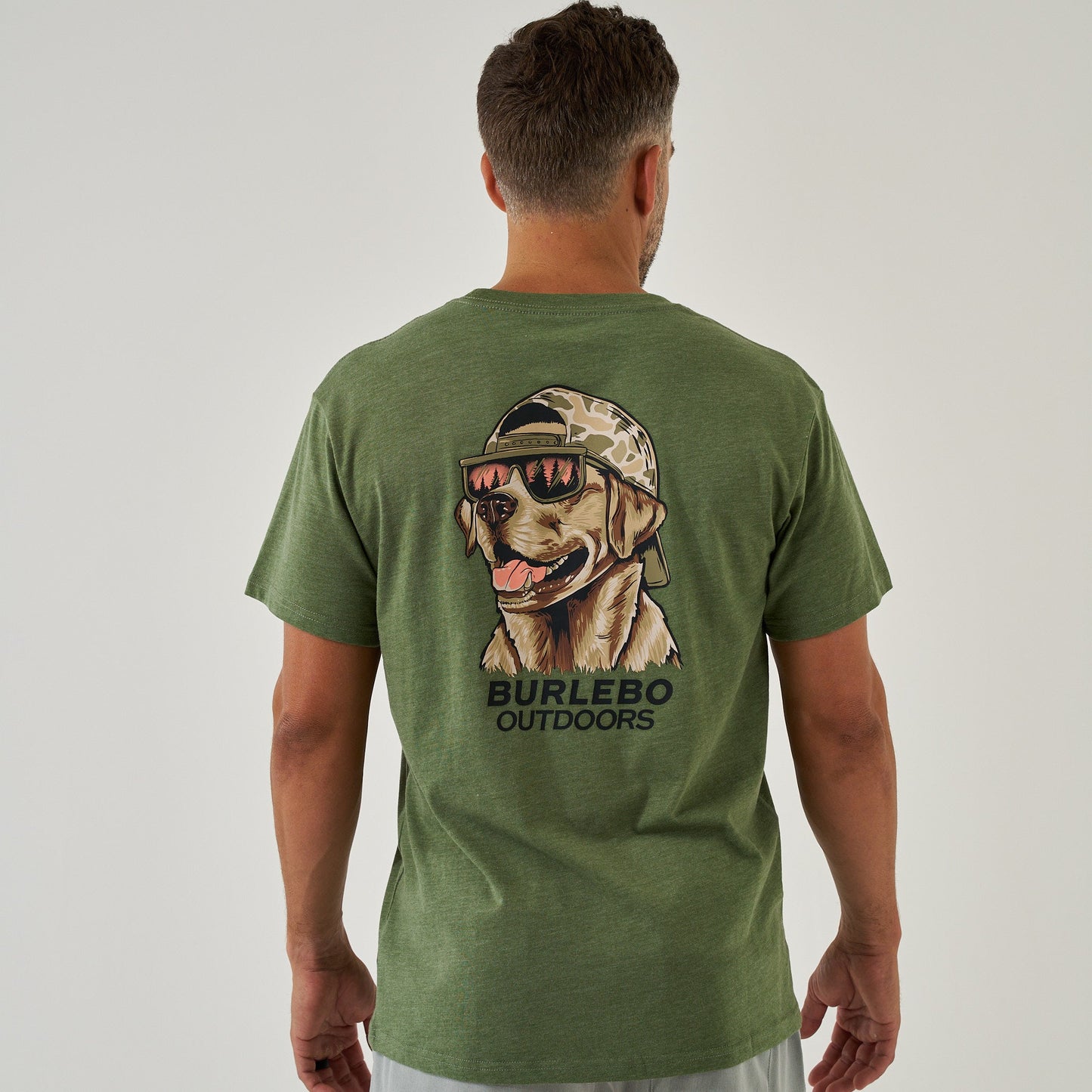 Burlebo Adult SS Tee - Mallard Camo Dog - Heather Olive