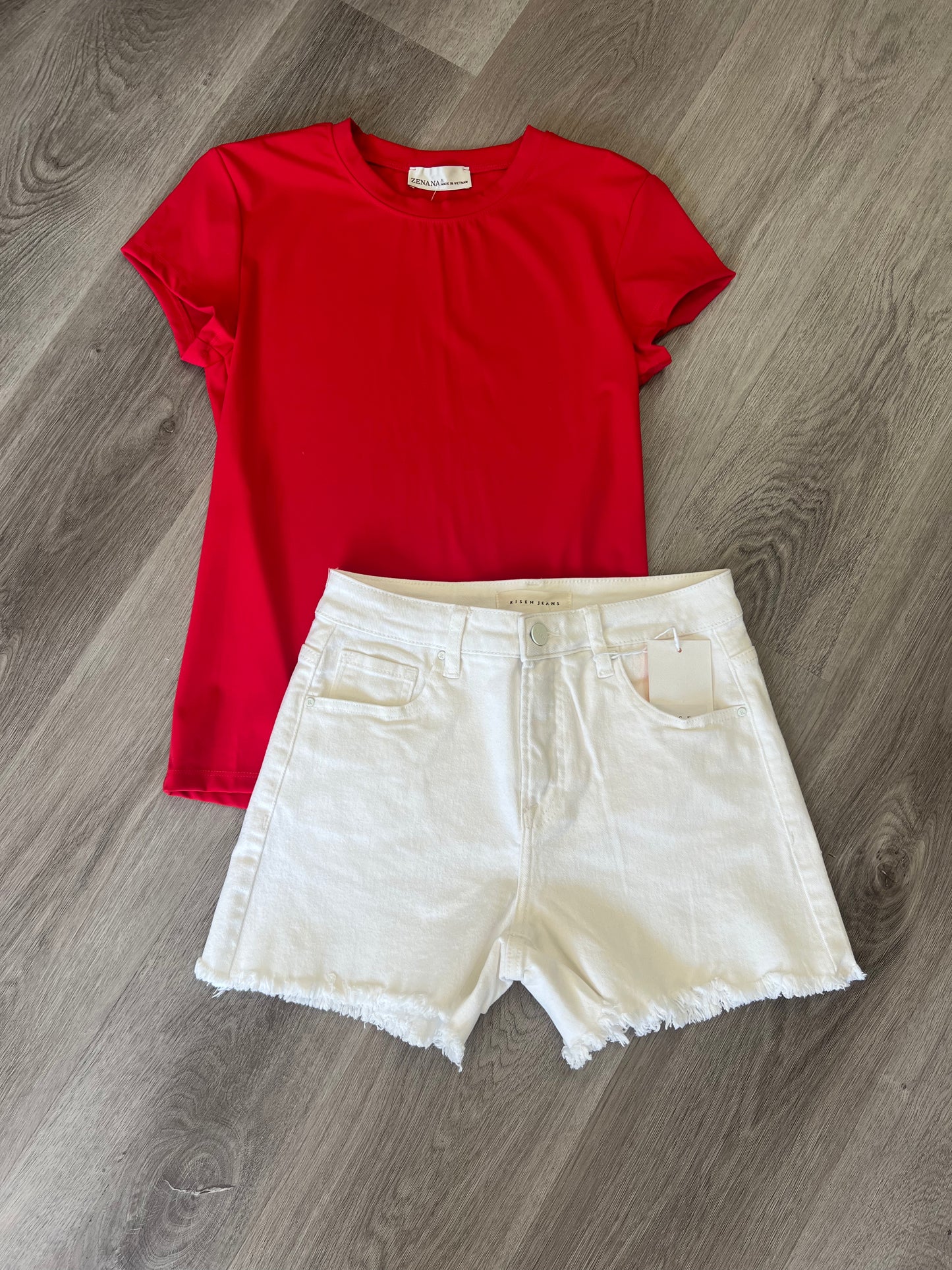 Risen whit denim shorts