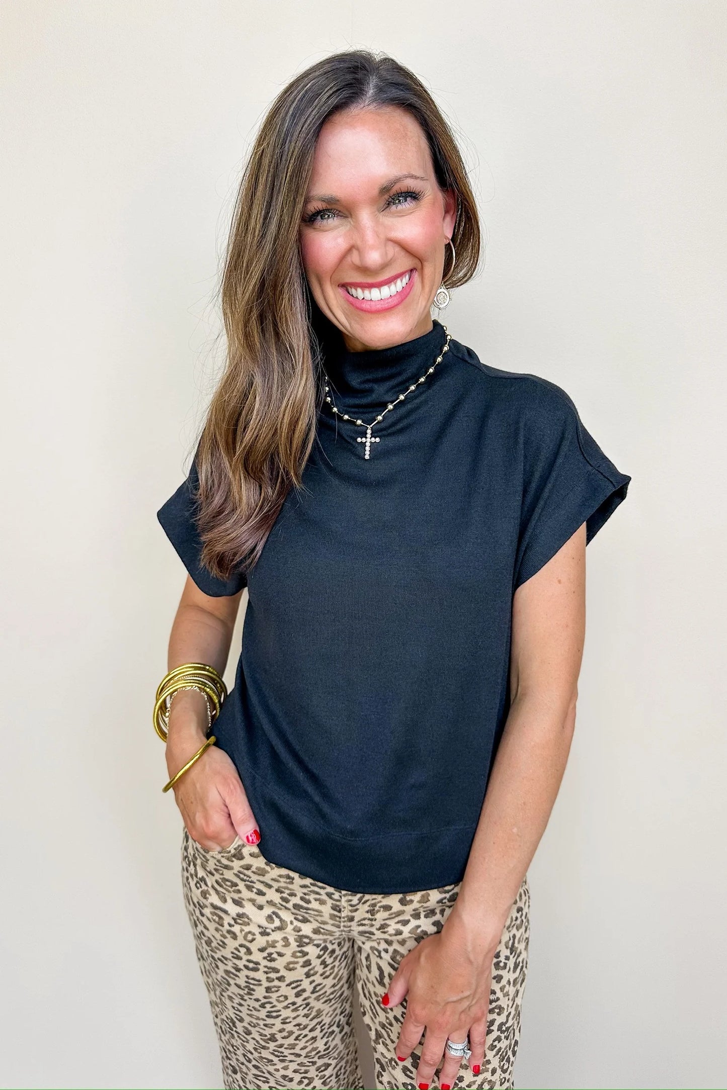 Cowl Neck Lightweight Sweater Top Black