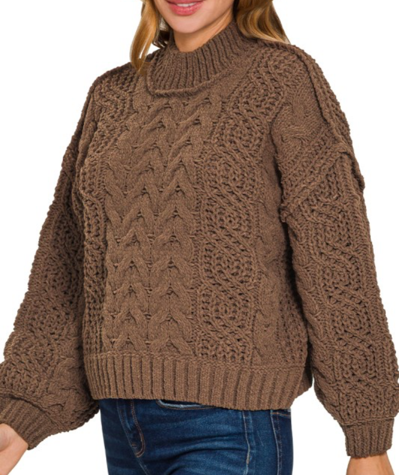 Cable knit brown sweater