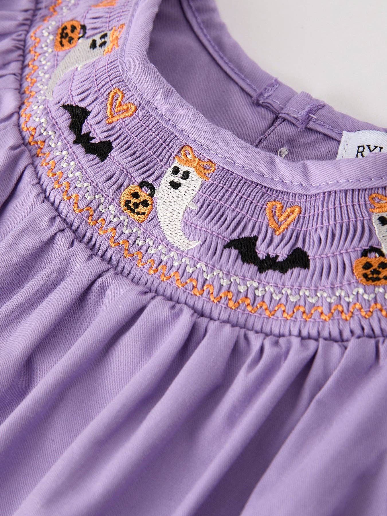 Purple Halloween Smock Embroidery Baby Girl Romper