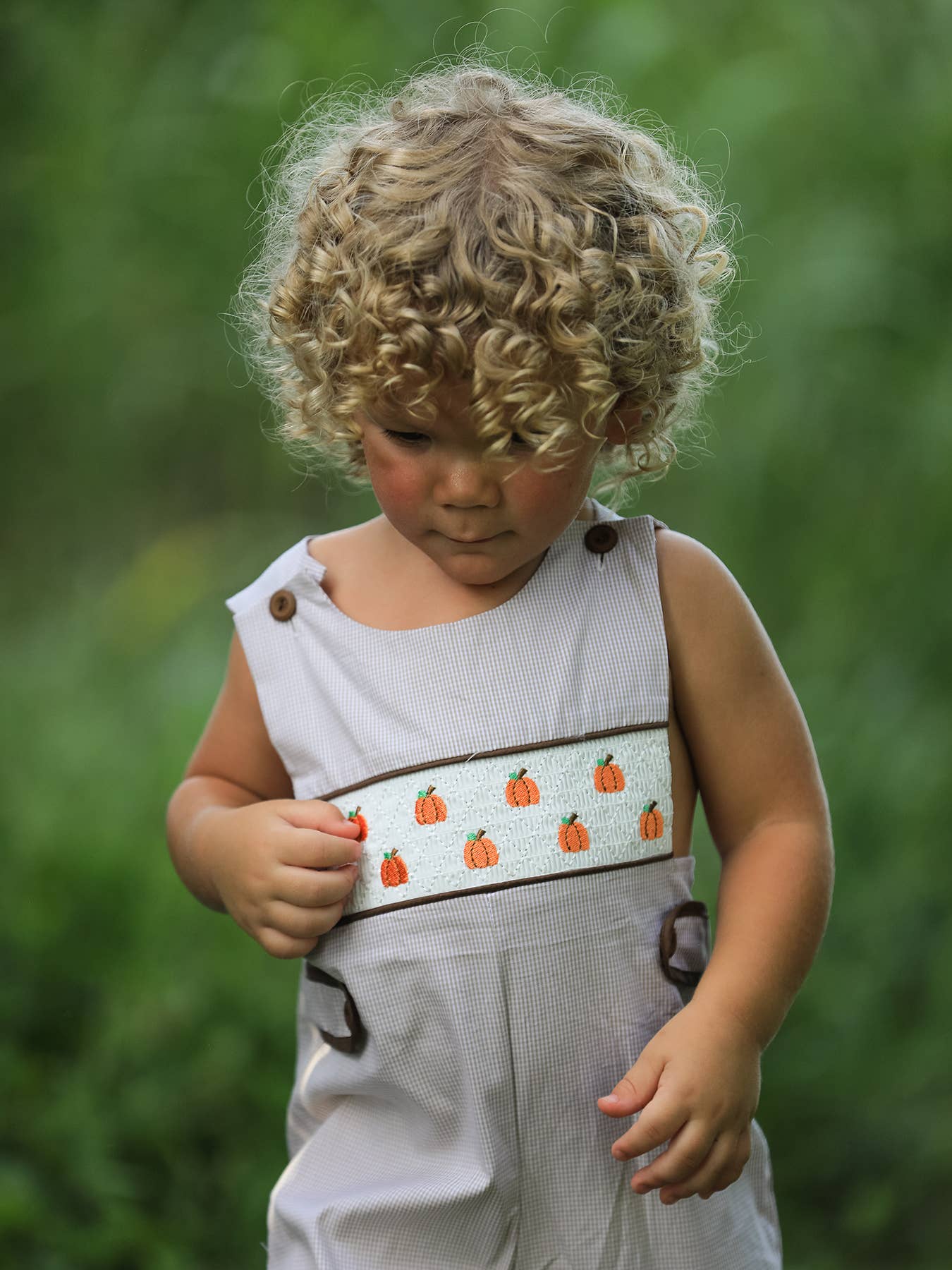 Halloween & Thanksgiving Pumpkin Smock Embroidered Boys Romper
