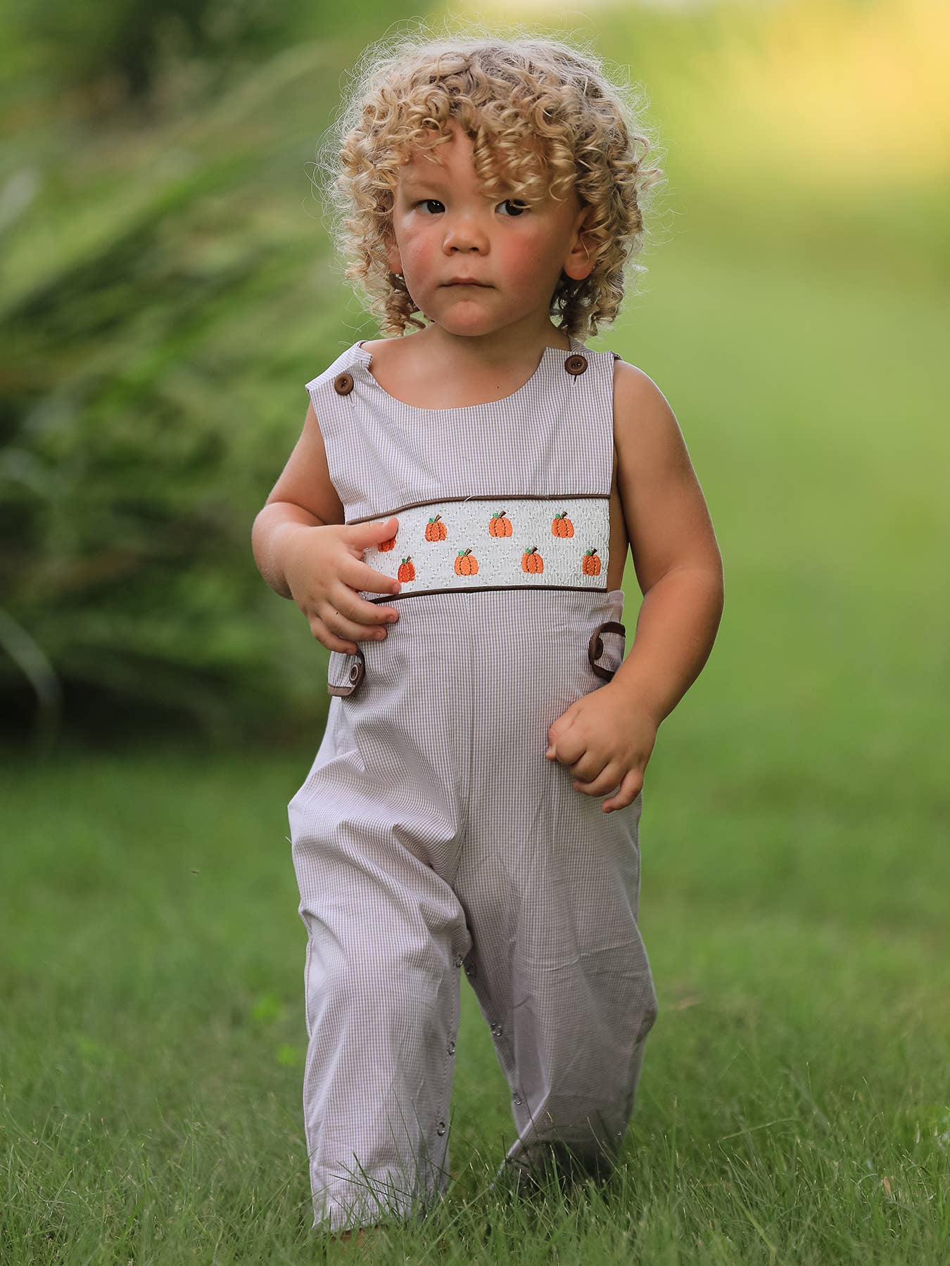 Halloween & Thanksgiving Pumpkin Smock Embroidered Boys Romper