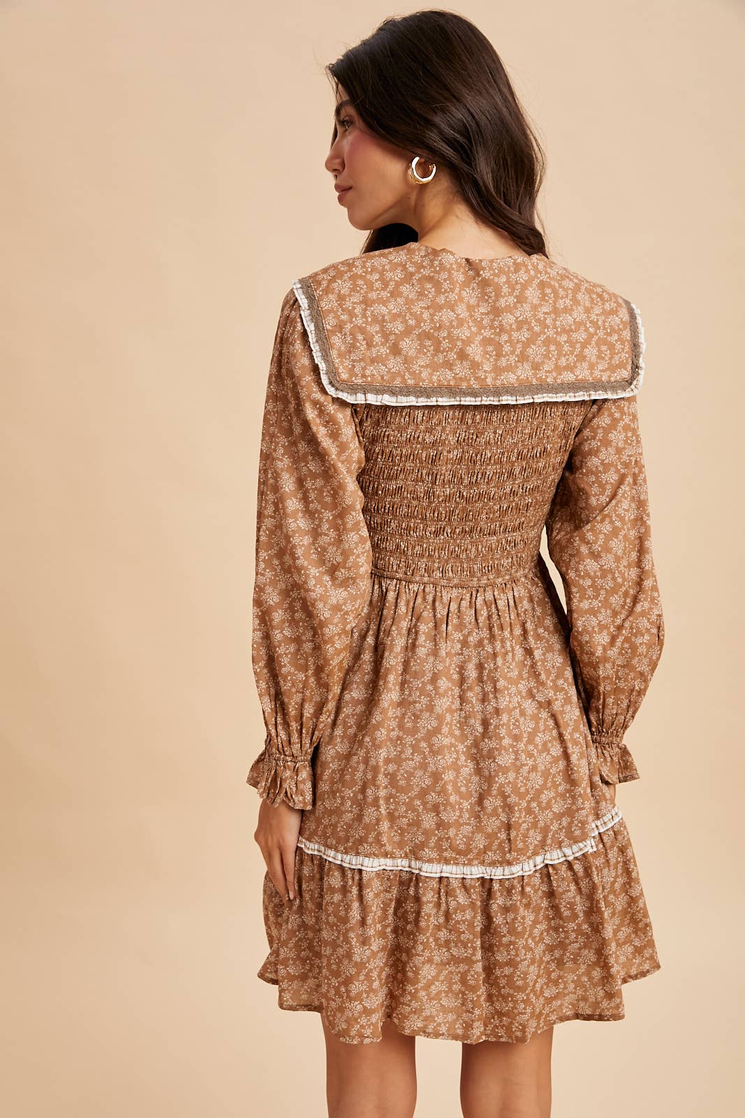 SMOCKED DOLL COLLAR MINI DRESS