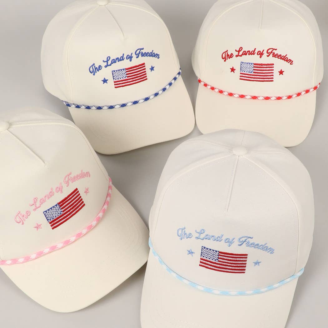 The Land of Freedom Flag Embroidered Trucker Hat: ROYAL BLUE / ONE SIZE