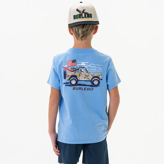 Burlebo Youth Tee - Camo Beach Cruiser - Heather Periwinkle