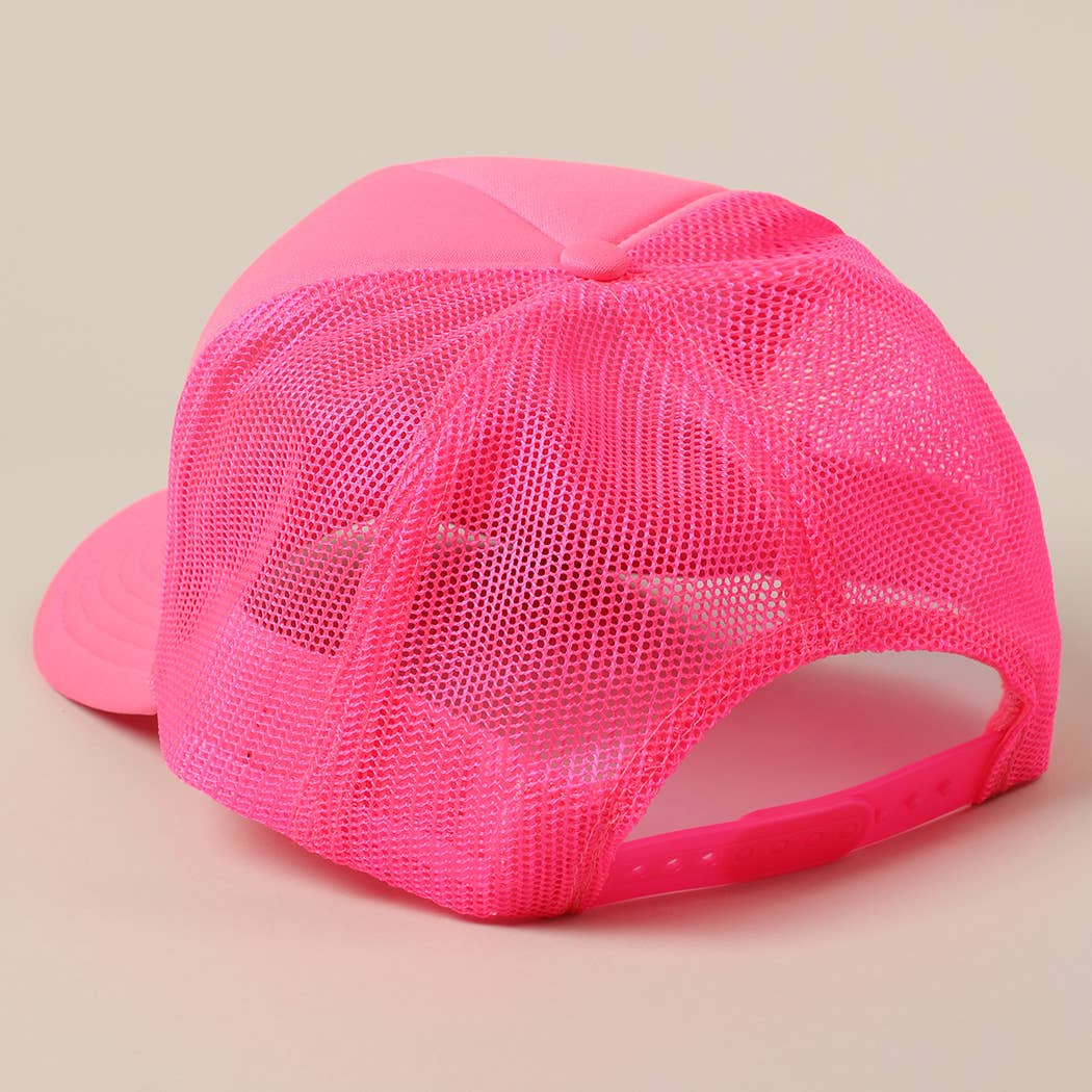 JESUS SAVES I SPEND Text Mesh Back Trucker Hat: Pink / ONE SIZE