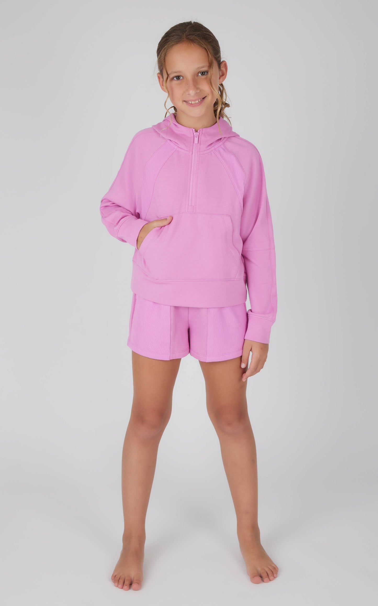 Girls Terry Brushed Half Zip Hoodie and Short - Set: CALYPSO CORAL