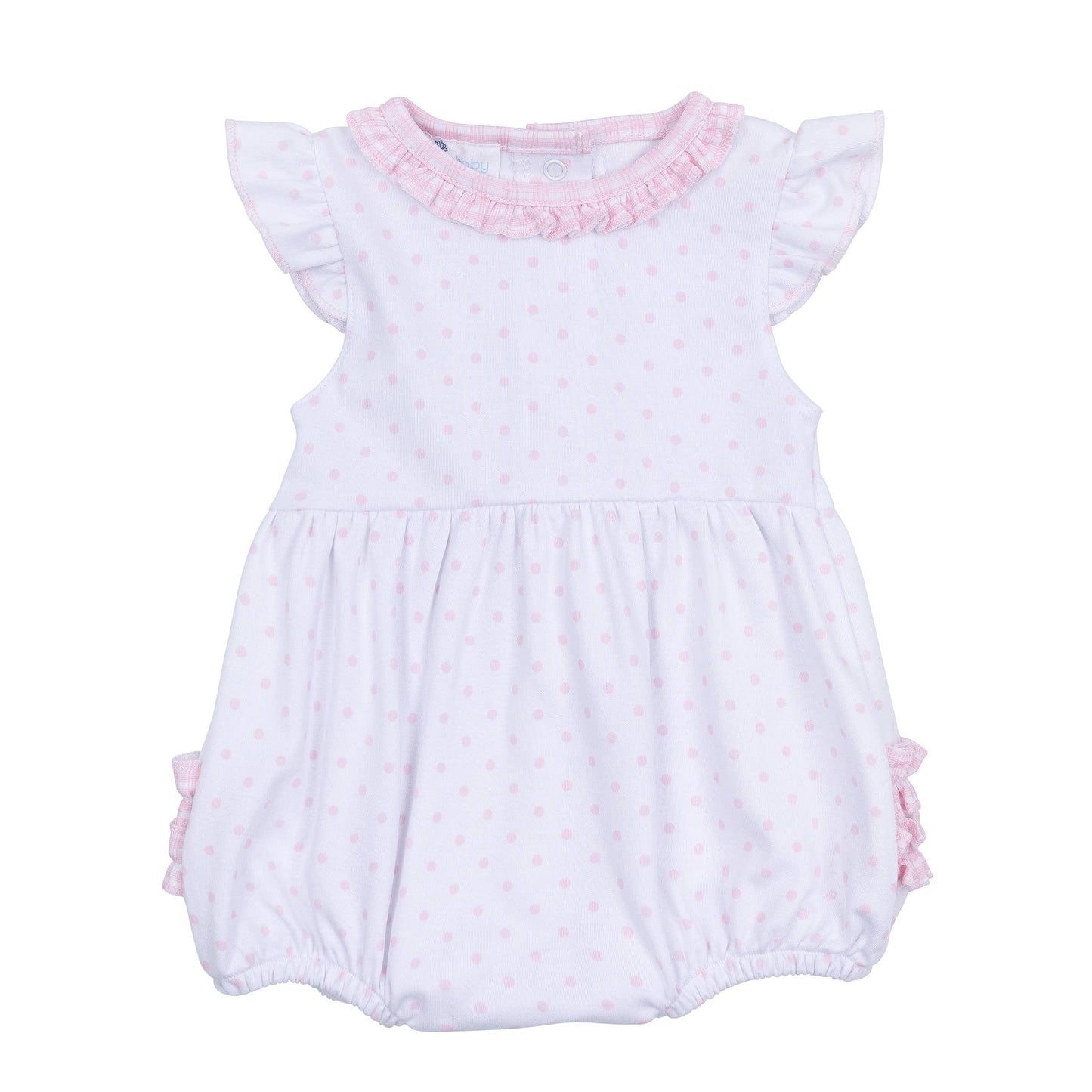 Gingham Dots Ruffle Flutters Bubble in Pink magnolia baby