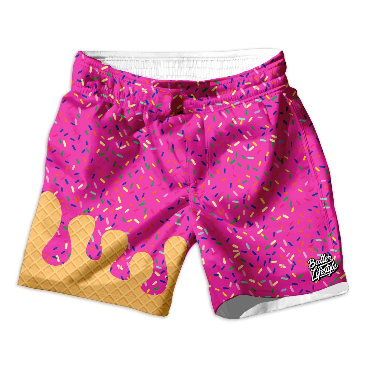Ice Cream Drip swim trunks pink
