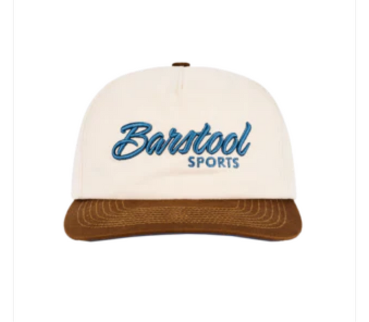 Barstool Script Retro Snapback Hat-Ivory/Brown