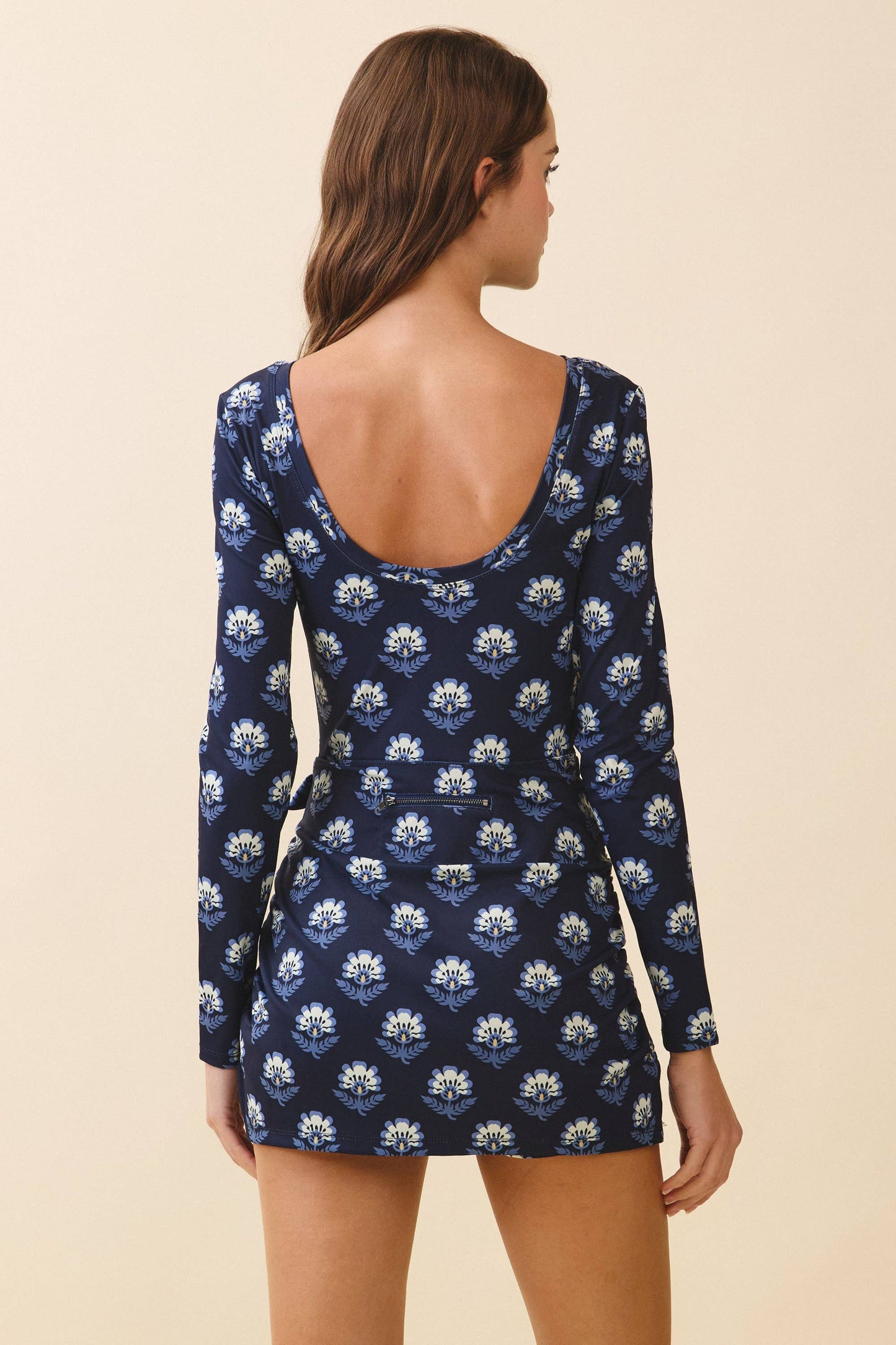 Scoop Back Tie Front Drape Detail Bodycon Dress NAVY