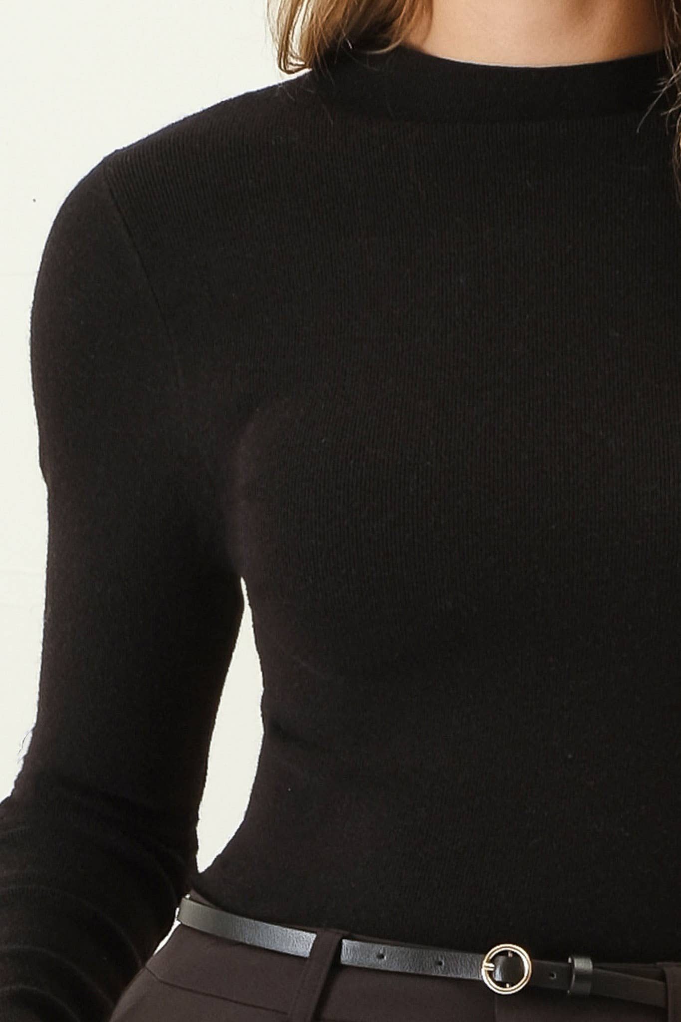 SEAMLESS MOCK NECK SWEATER KNIT PULLOVER BLACK