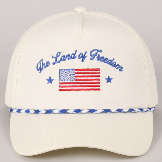 The Land of Freedom Flag Embroidered Trucker Hat: ROYAL BLUE / ONE SIZE