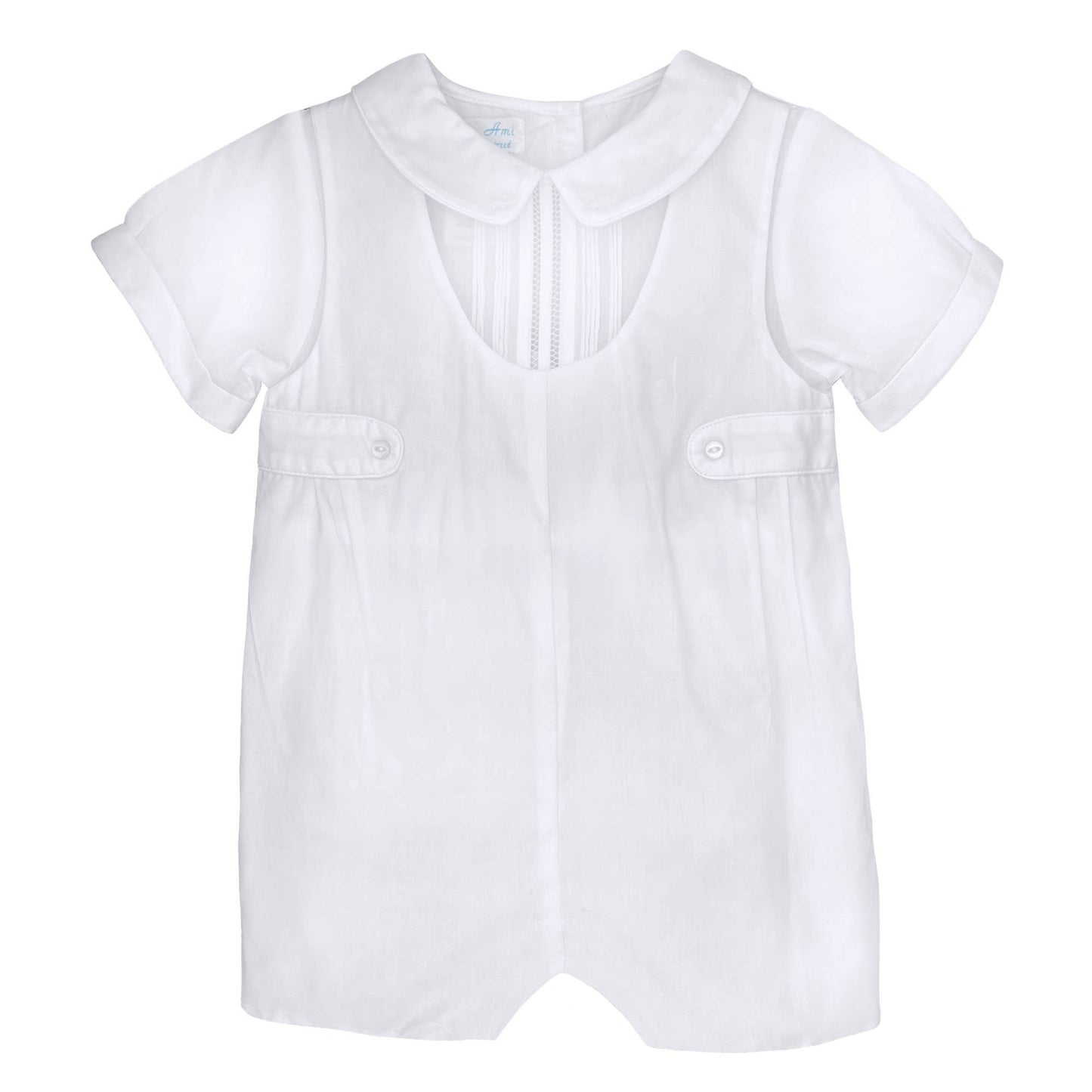 Baby boy Shortall with Pintucks and Side Tabs: Navy