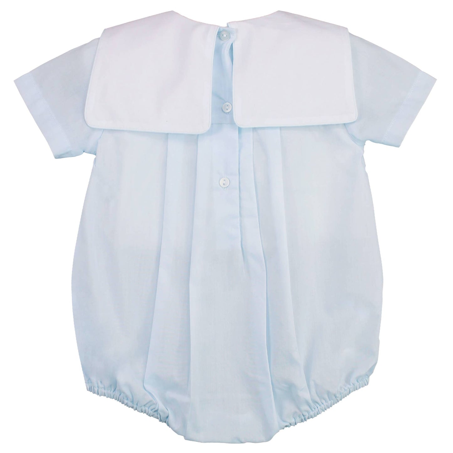 Baby boy Romper with Train Embroidery in Blue with bonnet