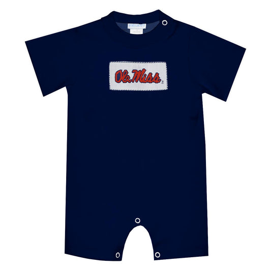 Ole Miss Rebels Smocked Knit Short Sleeve Boys Romper