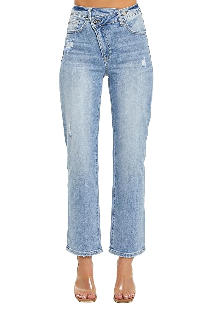 Risen cross waist jeans light wash