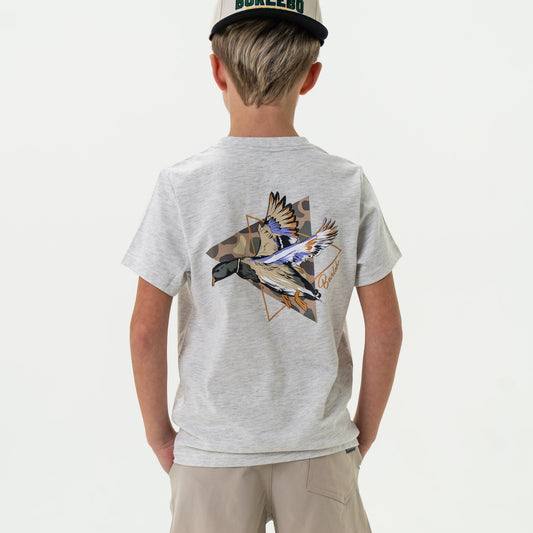 Burlebo Youth Tee - Pintail Triangle Duck - Heather Ash Grey
