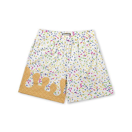 Baseball Ice Cream Drip Shorts WHITE RAINBOW SPRINKLES