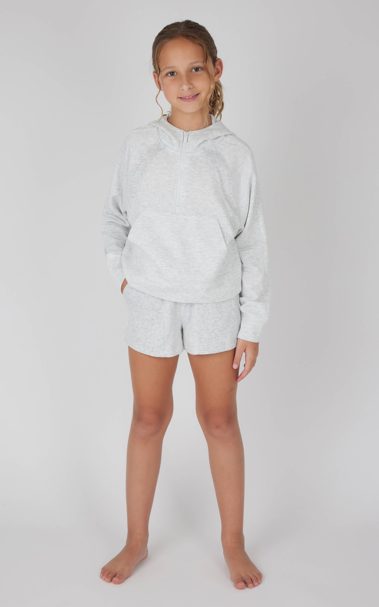 Girls Terry Brushed Half Zip Hoodie and Short - Set: CALYPSO CORAL