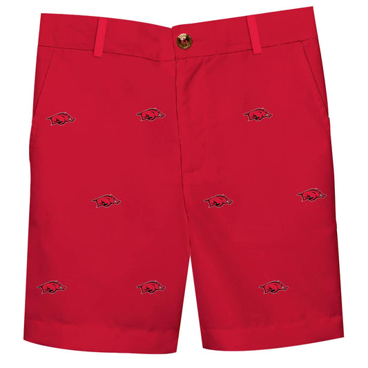 Arkansas Razorbacks All Over Logo Red Structured Shorts