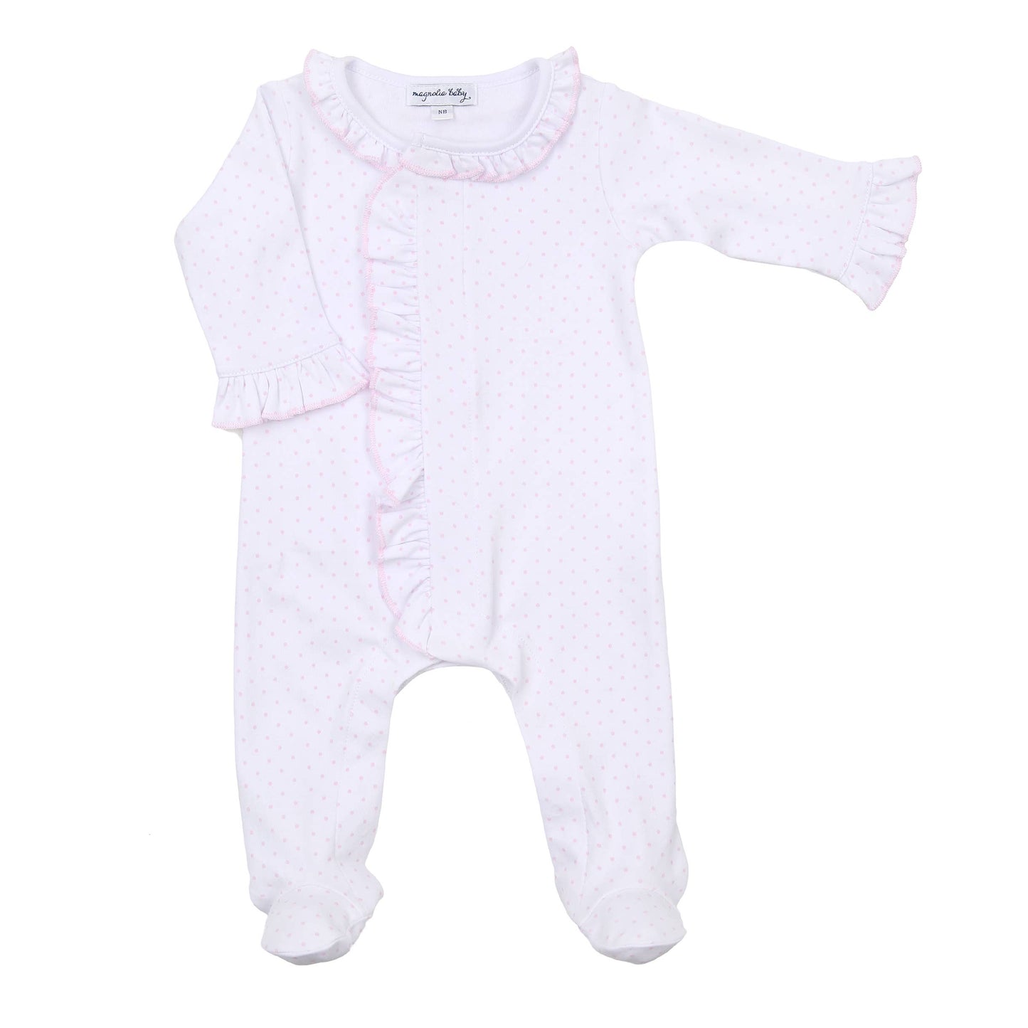 Mini Dots Ruffle Front Footie - Pink magnolia baby