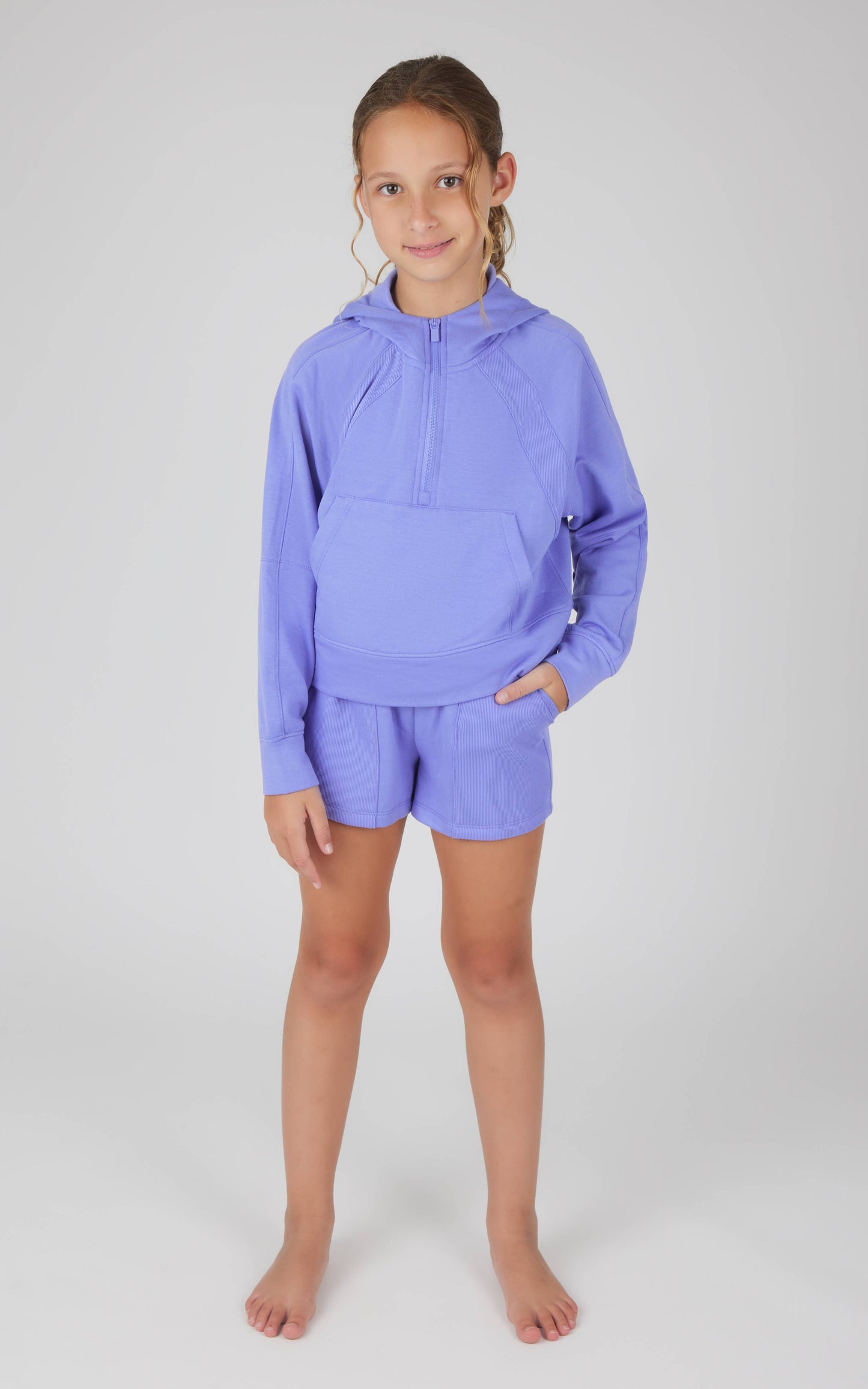 Girls Terry Brushed Half Zip Hoodie and Short - Set: CALYPSO CORAL