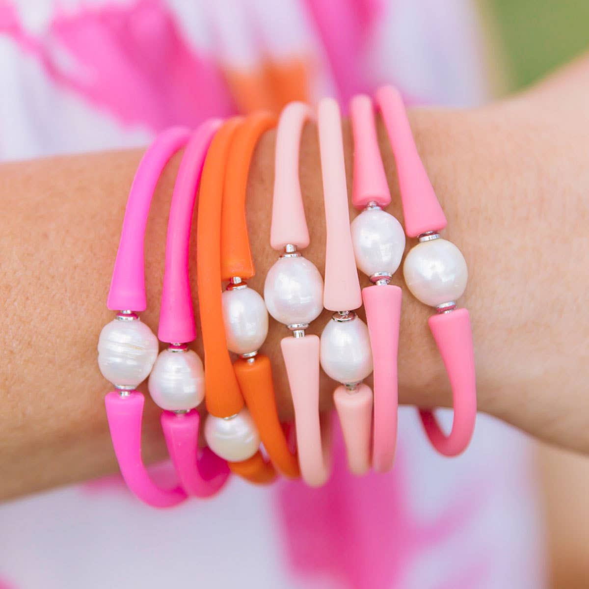 Canvas Style Bali Freshwater Pearl Silicone Bracelet: Eggnog