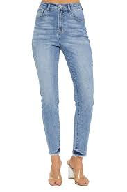 Risen skinny leg jeans raw hem