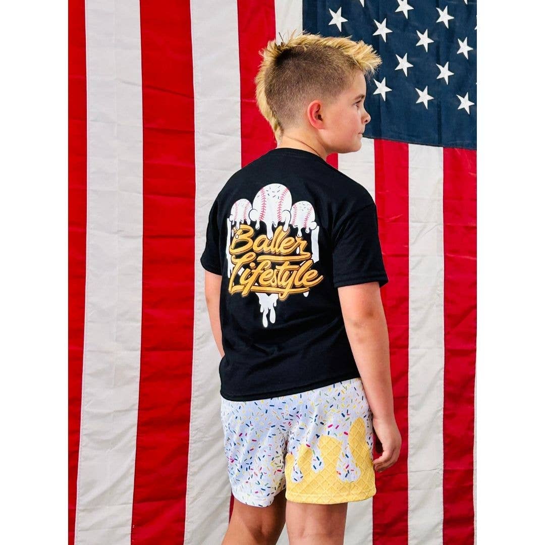 Baseball Ice Cream Drip Shorts WHITE RAINBOW SPRINKLES
